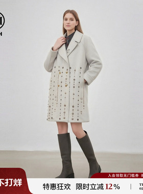 TCH时尚潮牌翅膀烫钻灰色简约廓形翻领大衣风衣外套女T78A28E1001