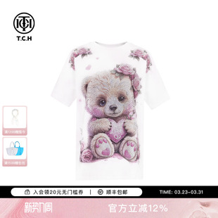 新款 T恤女2025夏季 T75B10E9006 休闲百搭潮牌卡通短袖 TCH烫钻时尚