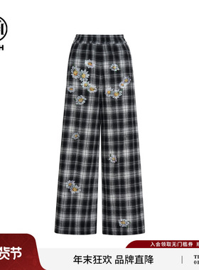 TCH轻奢烫钻潮牌高街时尚黑白格休闲宽松显瘦阔腿裤女T75C20E9005