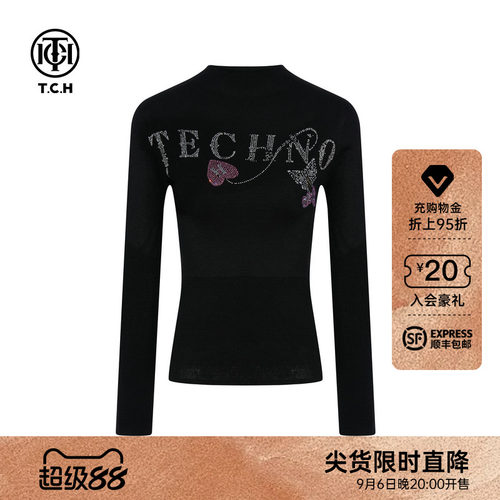 TCH烫钻时尚百搭修身显瘦半高领针织衫女秋冬新款T75D09E1015