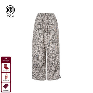 T75C20E1175 女25秋冬新款 TCH私服烫钻美式 复古休闲宽松豹纹阔腿裤