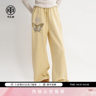 TCH时尚 女T75D20E1009 蝴蝶烫钻设计感百搭休闲减龄保暖直筒裤