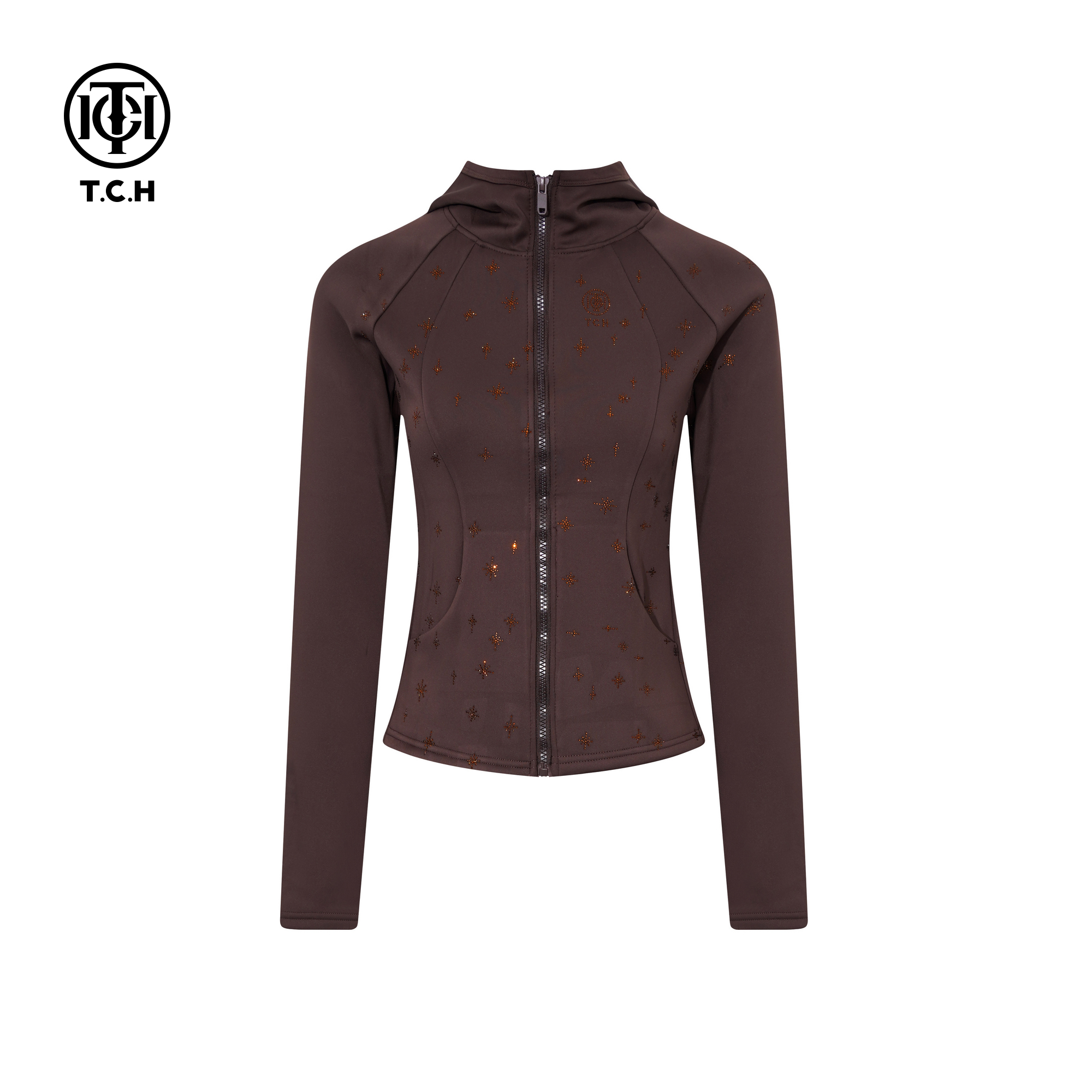 TCH烫钻加绒保暖连帽修身显瘦短外套女潮2025秋冬新款T75D27E1059