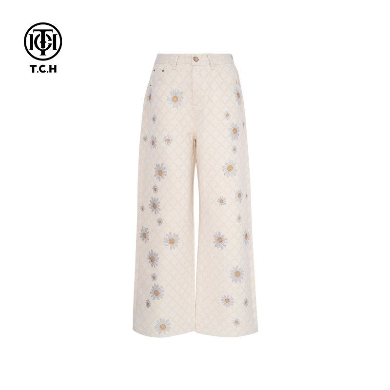 TCH私服烫钻时尚设计感高腰显瘦阔腿牛仔裤25秋季新款T75C20E1106