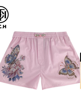 TCH新中式重工蝴蝶烫钻文艺宽松短裤女夏季T72B21E6036