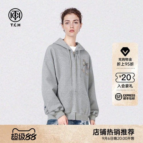 TCH宽松不加绒重工金银钻蝴蝶结连帽外套2026早秋新款T78A176065