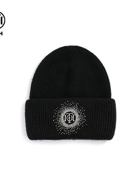 TCH私服烫钻百搭针织帽2025秋冬季新款保暖黑色毛线帽T72C41E5005