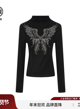 TCH私服翅膀烫钻时尚修身显瘦半高领黑色打底衫上衣女T75C02E1006