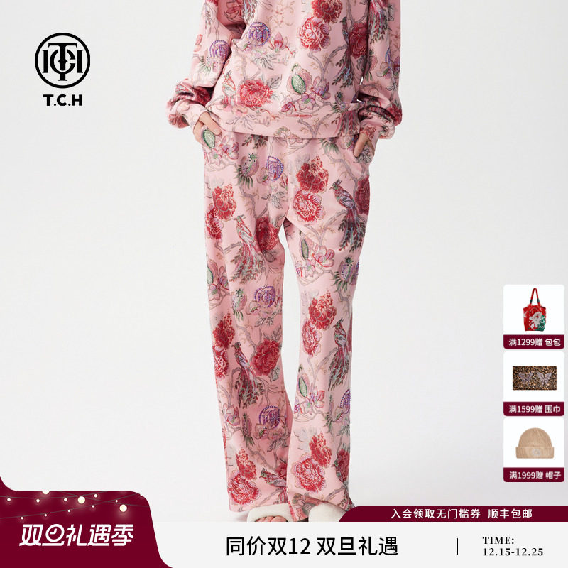 TCH2024秋季新款潮牌新中式印花时尚长裤直筒裤T72C206151
