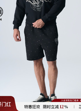 TCH轻奢烫钻休闲百搭宽松黑色短裤男女同款2025夏新款T72B216015