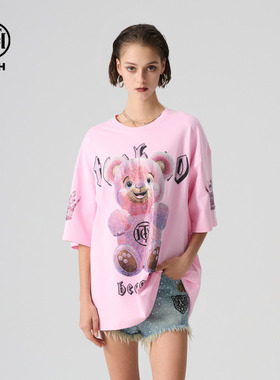 TCH轻奢夏季新款烫钻个性圆领短袖T恤男女同款T72B106152