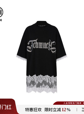 TCH时尚轻奢小众烫钻蕾丝边短袖T恤女2025夏季新款T75A10E1019