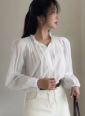 六1125韩国正品dab-agirl86326 衬衫区春季清新通勤端庄纯色时装