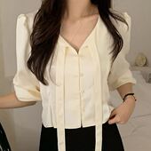 fin 26099 六1125韩国正品 than kyou 衬衫 区清新通勤端庄纯色