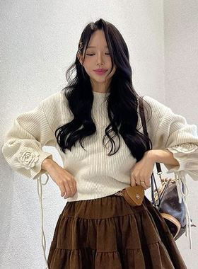 六1125韩国正品10638 针织衫区甜美百搭春冬别致韩版简洁可爱都市