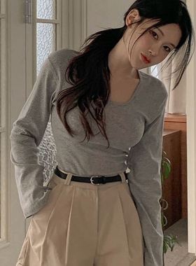 六1125韩国正品h-you--13875 T恤区别致韩版简洁可爱都市冬季复古