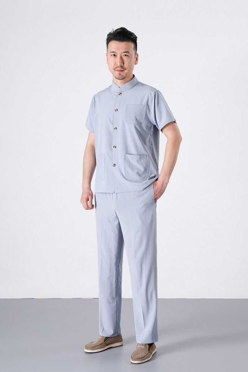 중노년층을 위한 여름 초박형 아이스 실크 수트 초박형 운동복 루즈한 스트레이트 버전 중국 가디건 탑