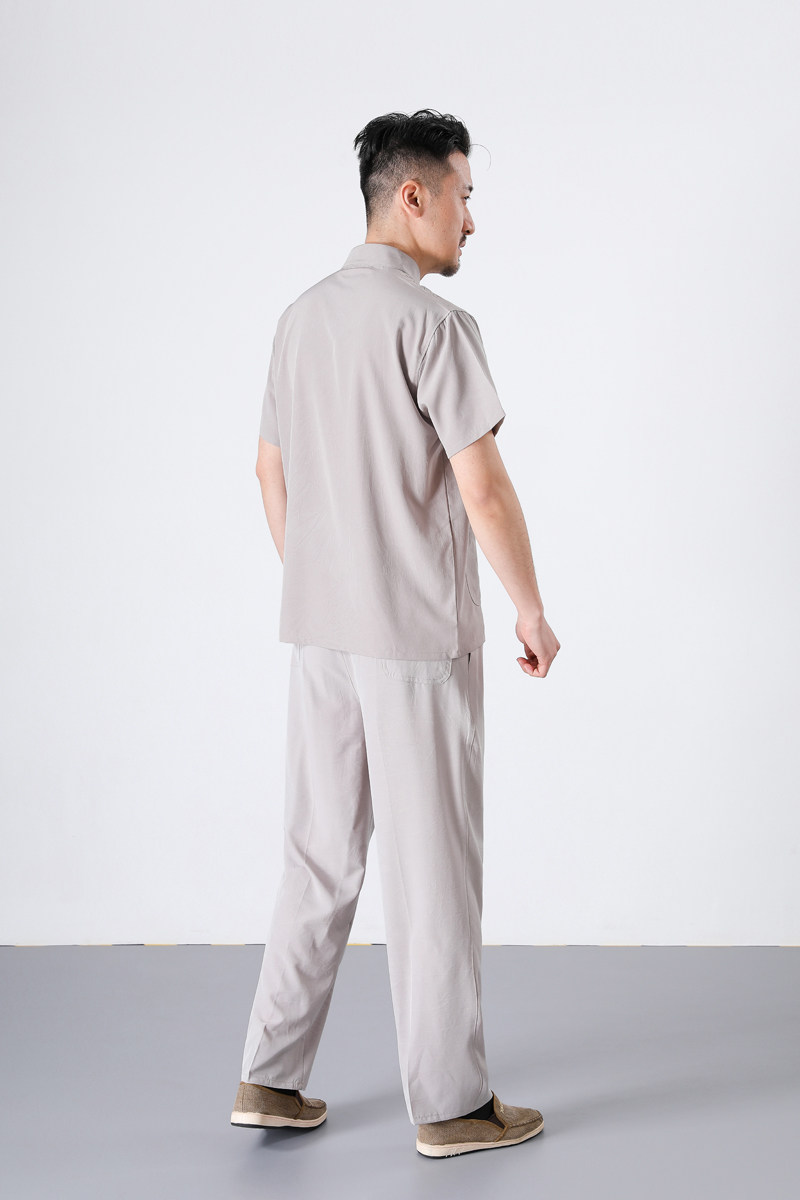 중노년층을 위한 여름 초박형 아이스 실크 수트 초박형 운동복 루즈한 스트레이트 버전 중국 가디건 탑