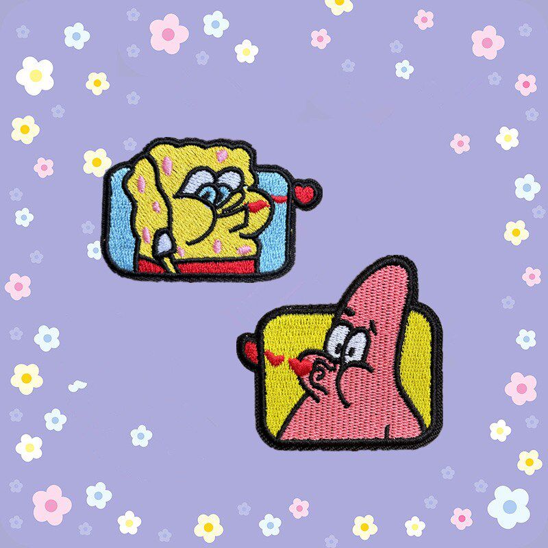 自粘款卡通动漫动物海绵宝宝布贴衣服包包装饰贴花修补贴diy