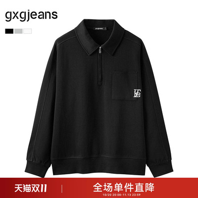 gxg.jeans男装 多色口袋设计字母绣花半开襟卫衣男上衣 春秋热销