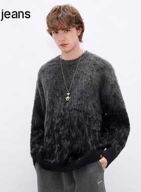 gxgjeans男装 深灰色渐变设计潮流宽松圆领毛衣线衫男 26春新品