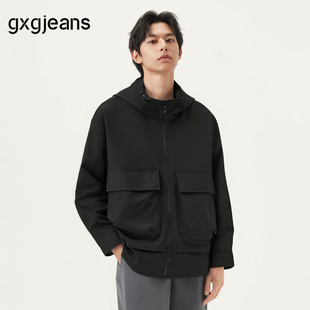 25年夏新品 风连帽夹克外套男士 黑色口袋设计工装 gxg.jeans男装