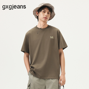 gxg.jeans男装 棕色字母绣花休闲宽松圆领短袖 T恤男 25年夏新品