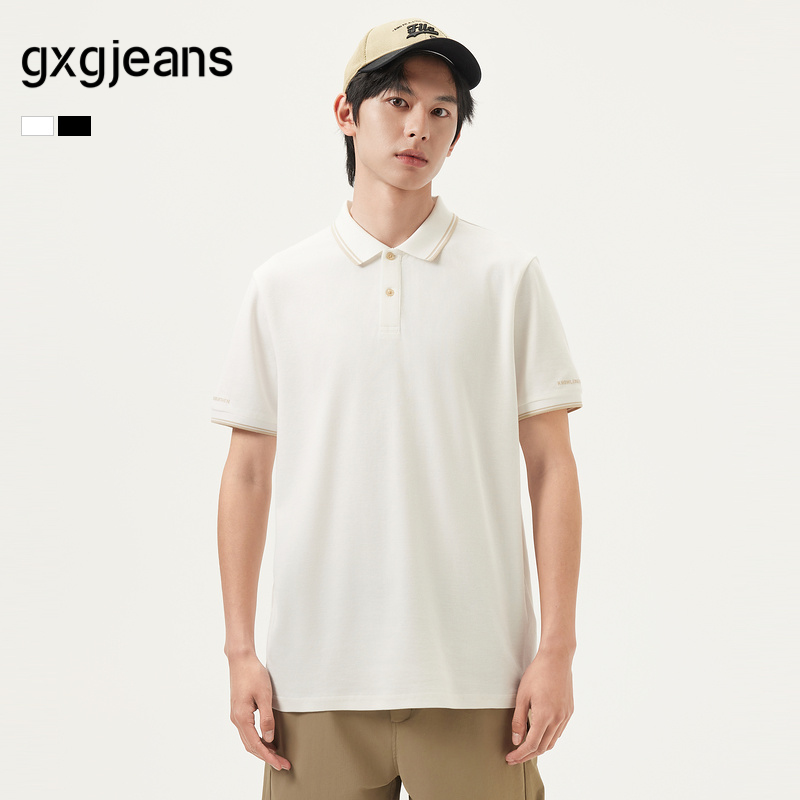 gxg.jeans男装 撞色字母印花男式翻领商务POLO衫男短袖 25夏新品