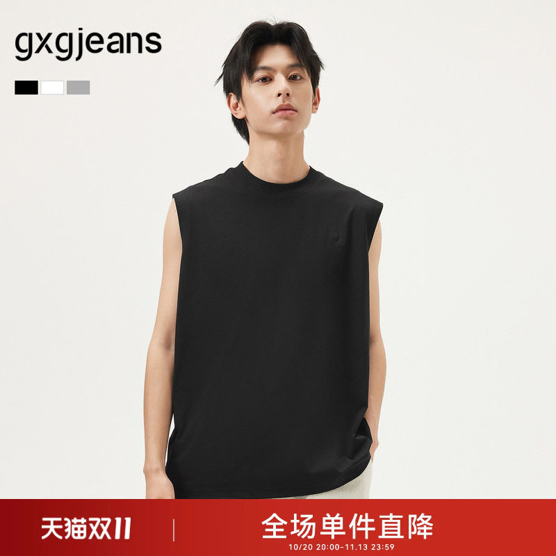 gxg.jeans男装 多色个性刺绣宽松圆领无袖背心男 夏季热销