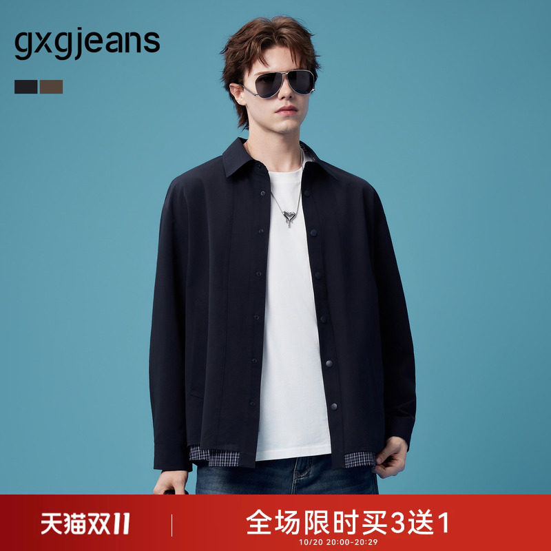 gxgjeans男装 多色格纹拼接简约复古美式翻领夹克外套 26秋新品