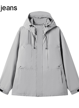 gxg.jeans男装  灰色简约休闲工装宽松连帽夹克外套 春秋热销