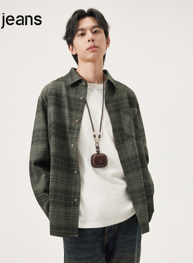 gxg.jeans男装 绿色格纹潮流美式复古长袖衬衫外套男 25年秋新品
