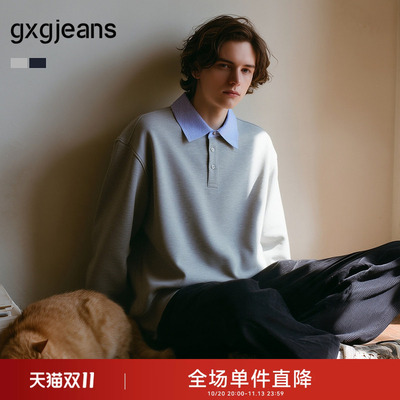 gxg.jeans男装 双色假两件简约时尚宽松翻领卫衣男士 春秋热销