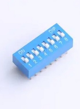DR-08LT 2.54mm间距 8位 琴键式 直插平拨凸柄 蓝色 拨码开关 插