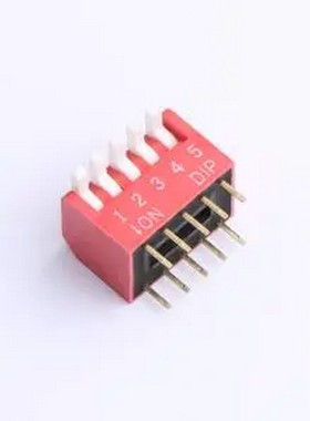 DL-05HT 2.54mm间距 5位 琴键式 直插侧拨长柄 红色 拨码开关 插