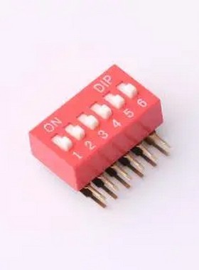 DT-06HT 2.54mm间距 6位 琴键式 90度弯插侧拨凸柄 红色 拨码开关