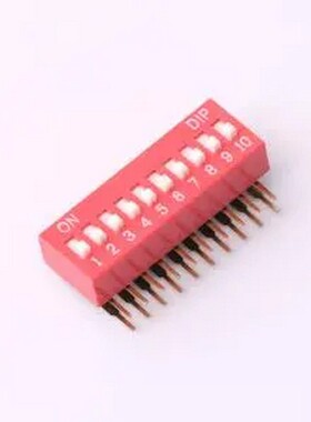 DT-10HT 2.54mm间距 10位 琴键式 90度弯插侧拨凸柄 红色 拨码开