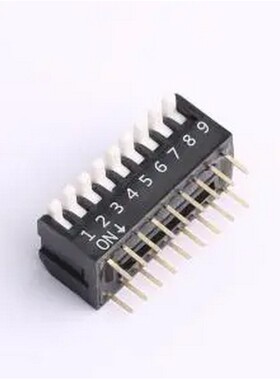 DP-09-K-T 9位 2.54mm间距 宽体黑色侧拨 DIP拨码开关 管装 插件,