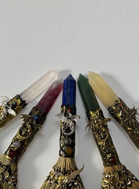 纯天然六角柱水晶扫帚魔法扫把家居装饰摆件工艺品礼物水晶扫帚