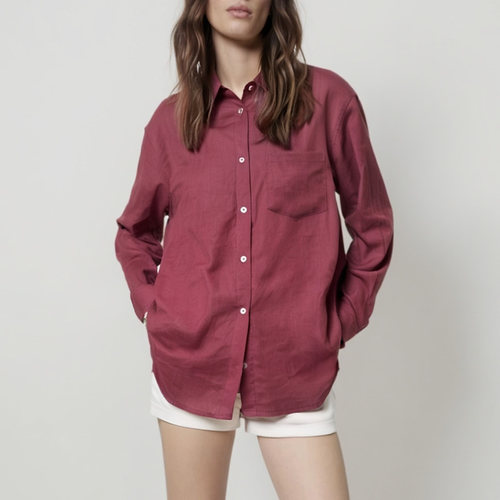 100%亚麻透气老钱风衬衫女