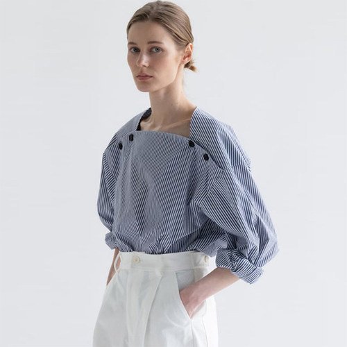 韩版宽松落肩长袖纯棉衬衫