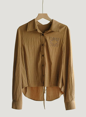 2025春夏L0*wE家同款衬衫后身开叉透气长袖小众设计感刺绣上衣女