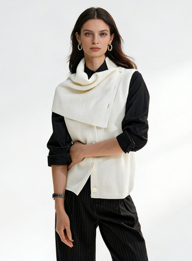 绵羊毛！可拆围脖针织披肩马甲背心女设计感时髦毛衫通勤叠穿上衣