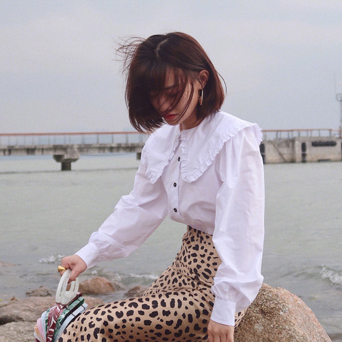 法式复古通勤风荷叶边棉布衬衣