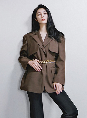 小众设计感！洋气~金属链条可拆卸2025年春季黑色宽松西装外套女