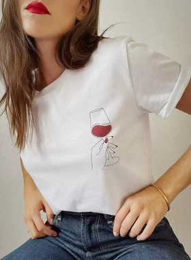 纯棉~小众设计印花短袖T恤衫2025夏季新款白色简约百搭宽松上衣女