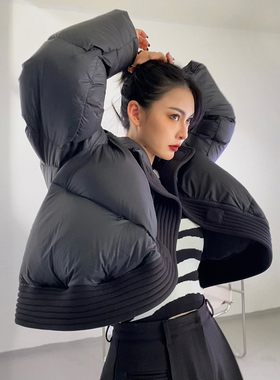 白鹅绒！设计感十足！韩版冬季高腰短款羽绒服女宽松时髦外套潮