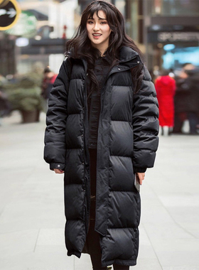 黑色长款过膝加厚羽绒服2025冬男女艺考中戏款白鸭绒保暖修身外套