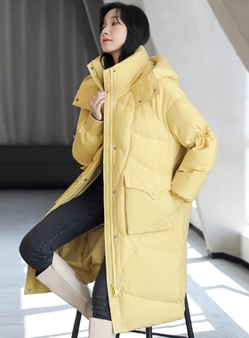 中长款连帽羽绒服女冬季潮流韩版小众设计感90白鸭绒加厚保暖外套