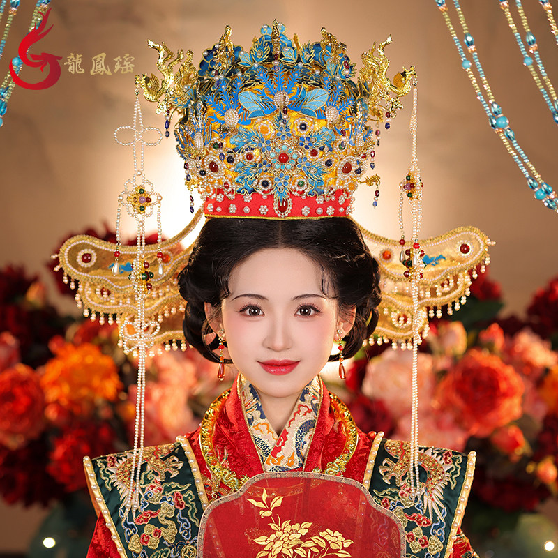 龙凤瑶原创九龙九凤冠新娘头饰明制汉服婚服发冠中式婚礼结婚大冠